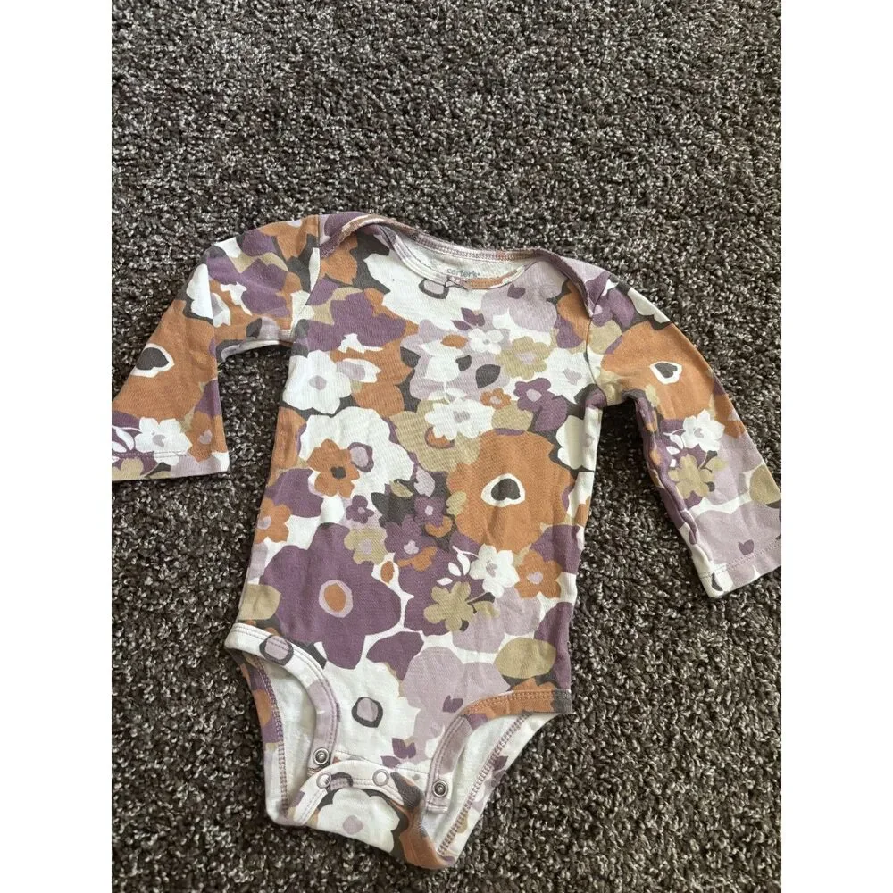 Carter's Floral Long Sleeve Baby Bodysuit 12M Neutral Fall Onesie